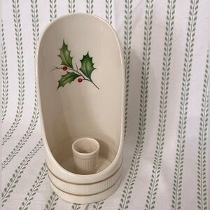 VTG Lenox Hand Decorated with 24k Gold Highlights Holiday Holly Candle Holder
